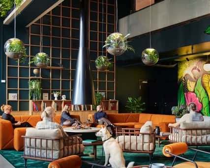 View over a lobby area.